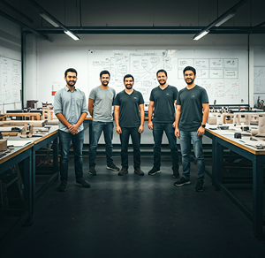 The Flarize team gathered in the workshop